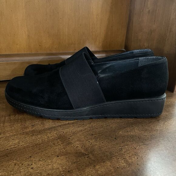 Stuart Weitzman Leather Suede Loafer Black Slip On Stretch Band Women's Size 10 - Picture 2 of 12